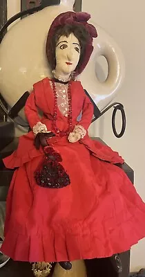 Victorian Folk Art Fashion Doll Handmade Stitched Face Real Hair Wired Limbs 18” • $325