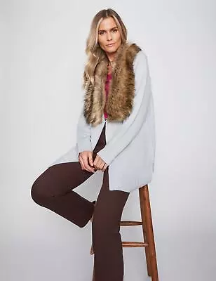 MILLERS - Womens Long Coat - Grey Winter Coatigan - Faux Fur Collar - Casual • $13.88