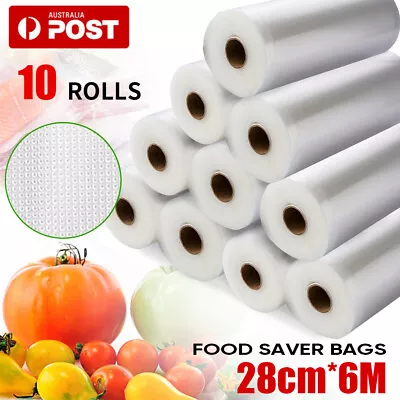 10x Vacuum Food Sealer Roll Bags 6m X 28cm Saver Seal Storage Heat Commercial AU • $34.59