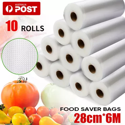 10x Vacuum Food Sealer Roll Bags 6m X 28cm Saver Seal Storage Heat Commercial OZ • $34.59