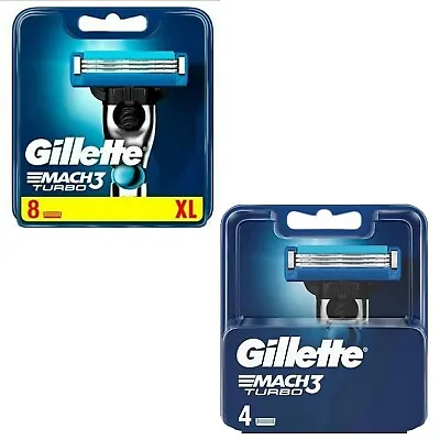 Gillette MACH 3 Turbo Razor For Men 4 8 12 16 20 24 Genuine Blade Refills • £41.99