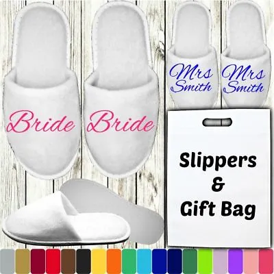 £2.39 • Buy White Closed Toe Wedding Slippers & Gift Bag Personalised Print Novelty Bridal 