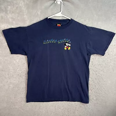 Vintage 90s Disney Mickey Mouse Whistling T Shirt Adult Large Blue Mens • $24.99