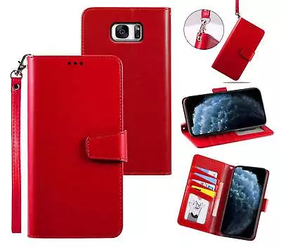 Galaxy S7 Pu Leather Wallet Case Cowhide Finish Lanyard • $7.95