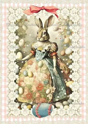 Victorian Easter Rabbit In Dress B Designer MULTI-SIZE Cotton Fabric Quilt Block • $14.75