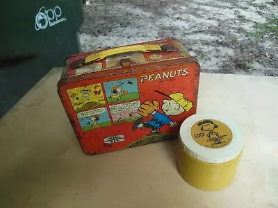 Vintage 1965 Peanuts Charlie Brown Red Metal Thermos Lunchbox W/ Lucy Thermos • $29.95