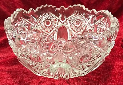 VINTAGE CUT GLASS CRYSTAL BOWL 5  TALL 8 1/2  WIDE LARGE Sawtooth • $39.99