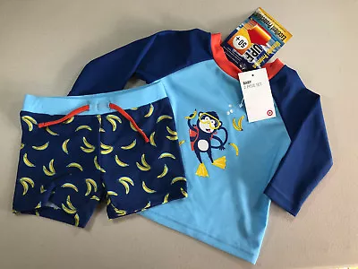 BNWT Baby Boys Sz 00 Target Long Sleeve Rash Top & Pants Trunks Swim Set UPF50+ • £8.83