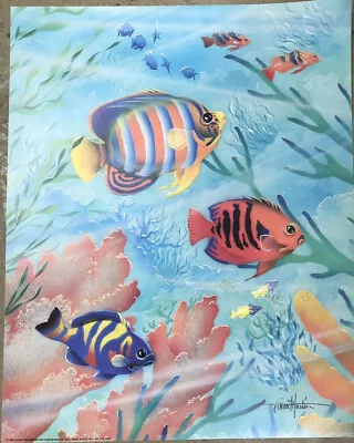 NOS Vintage 1995 Poster Signed Art Print Tropical Fish Nautical 16”x20” • $14