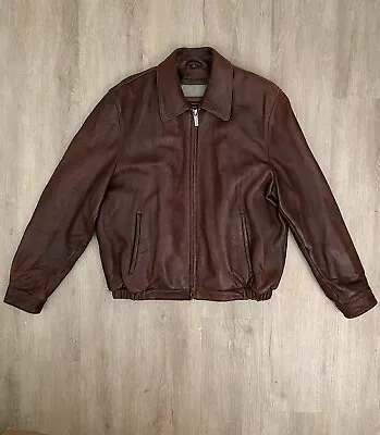 Johnston & Murphy Genuine Lamb Leather Bomber Jacket Coat With Liner Brown Med. • $79.89