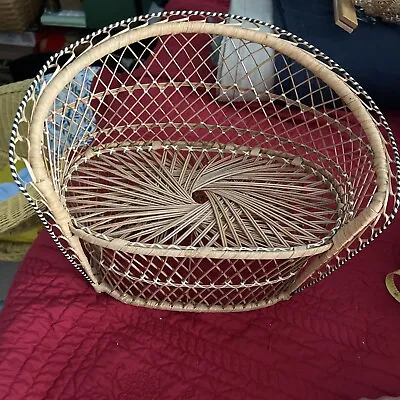 LARGE Peacock Wicker Fan Back Rattan Loveseat Couch Chair Doll Decor Vintage • $24.99