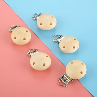 5pc Various Color Wooden Baby Pacifier Clips Safety Infant Soother Clasps 3 Hole • $4.41