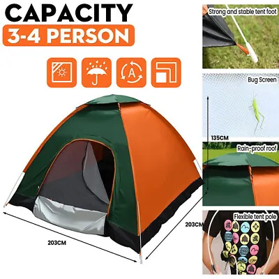 3-4 Man Person Automatic Pop Up Tent Camping Outdoor Family Hiking Instant Tent • £20.69