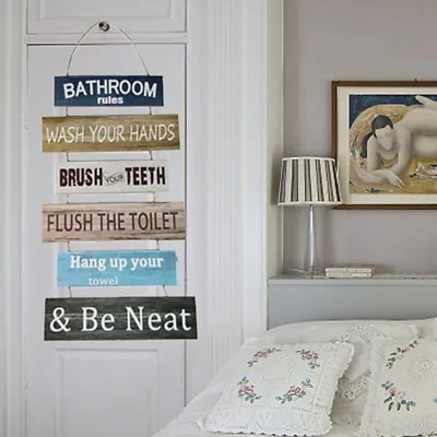 Bathroom Rules Farmhouse Wooden Wall Hanging Sign Rustic European Style Toilet • $34.11