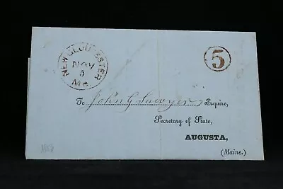 Maine: New Gloucester 1853 Jistice Of The Peace Stampless Cover Red Circled 5 • $25