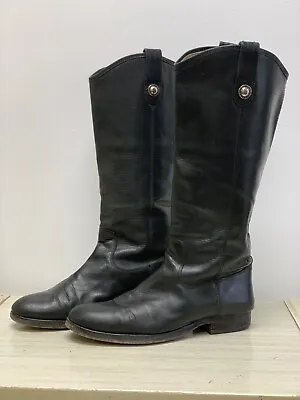 Women's Frye 3477167 Melissa Button Black Leather Pull On Riding Boots Size 9B • $49.50