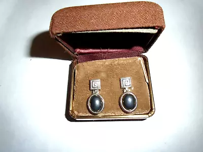Vintage Shimmer 925 Sterling Silver/dk. Gray Metallic Oval Stone Earrings • $4.99