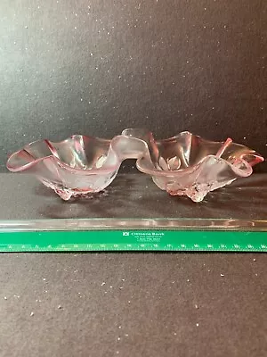 Vintage Mikasa Pink Rosella Crystal Double Candy Dish Flowers Frosted Bowl 11  • $10