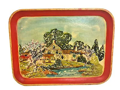 Vintage Alcohol Proof Paper Mache Tray Country Cottage Motif Made In Japan • $17.99