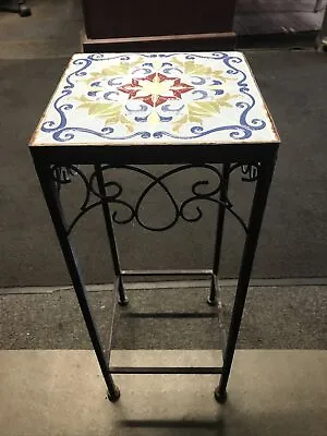 Mother Of Pearl Mosaic Black Iron Outdoor Accent Table • $79.50