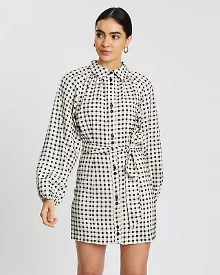 C/MEO COLLECTIVE Inhale Cream & Black Gingham Check Dress Size S • $59