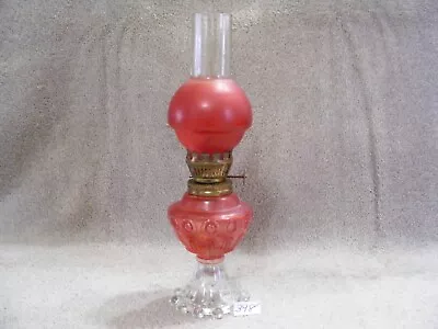 398) Miniature Red And Clear Glass Oil Lamp With Red And Clear Globe • $15