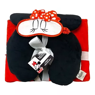 Disney Minnie Mouse 3pc Travel Set Neck Pillow Throw Blanket & Eyes Mask • $24.99