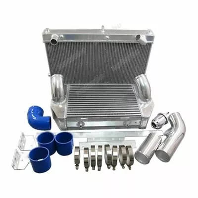 $1930.23 • Buy 24x12x9.5  Intercooler Radiator V-Mount Kit For 92-02 Mazda RX7 FD3S Blue Hose