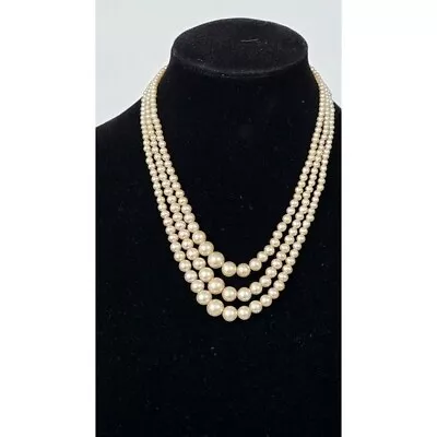 VTG Graduated Glass Faux Pearl Necklace 16  Silver Tone Box Clasp 1950s Japan • $50