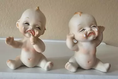 VINTAGE Japan Salt Pepper Shakers Set Crying Kewpie Babies Boy Girl Cherub • $25.95