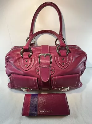 Marc Jacobs Raspberry Leather Handbag & Wallet Set Preloved Satchel • $149.99