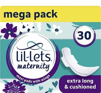 Lil-Lets Maternity Pads Extra Long Maxi Thick Pads With Wings 3 Packs Of 10 • £5.92