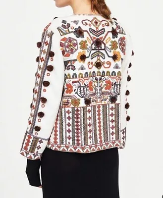 Stunning *ZARA* Ethnic Embellished Pom Pom Embroidered Jacket M • $80.82