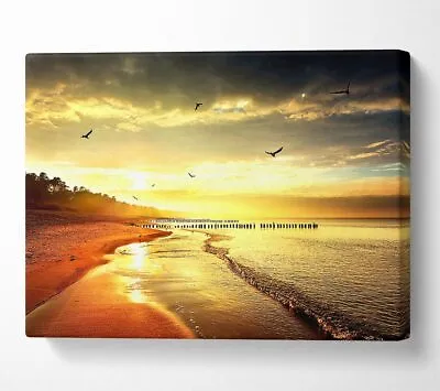 £21.99 • Buy Stunning Yellow Sunset Beach Canvas Wall Art Home Decor Large Print