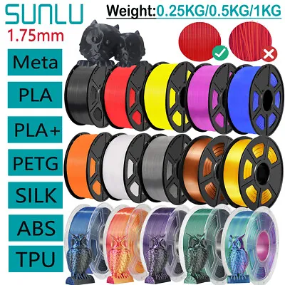 SUNLU 3D Printer Filament 1.75mm PLA PLA+ PETG ABS SILK 1KG 250g TPU-0.5KG Lot • $25.14