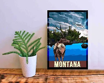 Montana Wilderness  Elk Travel Poster 16x24 Retro  Wildlife • $20.95