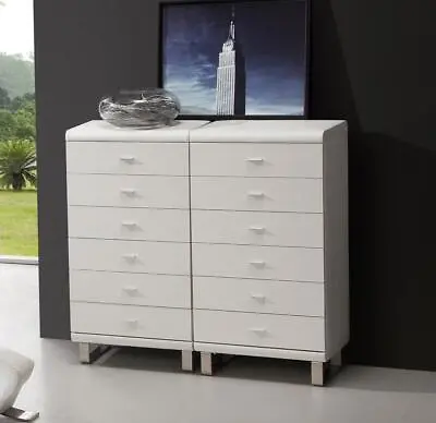 Dresser Drawers Tall Cabinet Luxury Leather Side Low Board Shelves White Modern • £1450.89