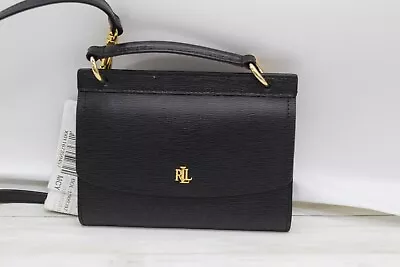 RALPH LAUREN Leather Top-Handle Convertible Belt Bag Crossbody Black Leather $90 • $44.56