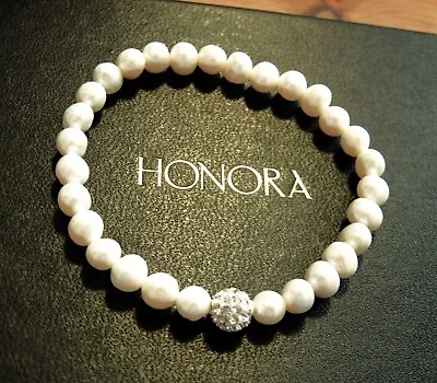 Honora Crystal Encrusted Ball + White Cultured Freshwater Pearl 5mm Bracelet Qvc • £9.99