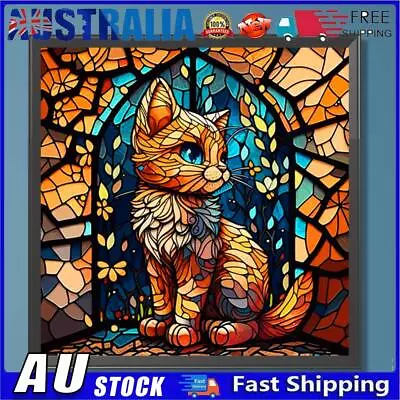 AU 5D DIY Full Round Drill Diamond Painting Stained Glass Cat Kit Home Decor(A74 • $9.99
