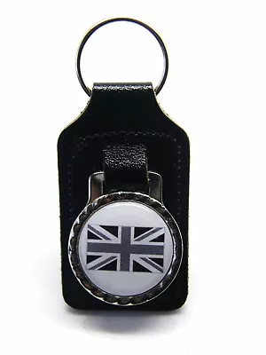 Union Jack Badge Leather Key Fob Keyring Flag Gift Black & White • £3.99