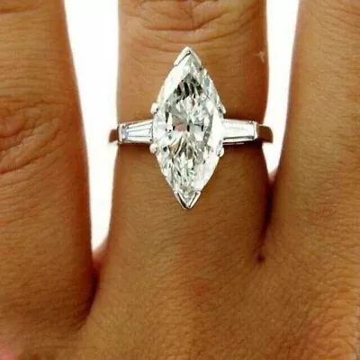 Moissanite 3.00 CT Marquise Cut Women's Engagement Ring 925 Sterling Silver SZ-7 • $64.89