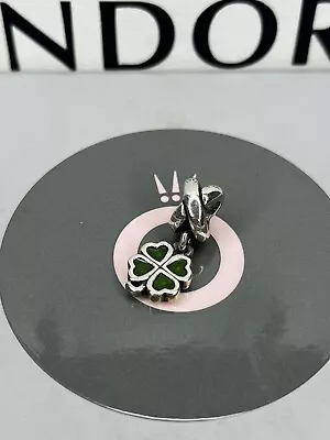 Genuine Pandora Silver Moments Green Lucky Four Leaf Clover Dangle Charm • £1.20