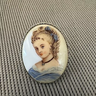 Vintage Adjustable Cameo Ring Ornate Silver Tone Estate Costume Jewelry 1 3/4” L • $6.96