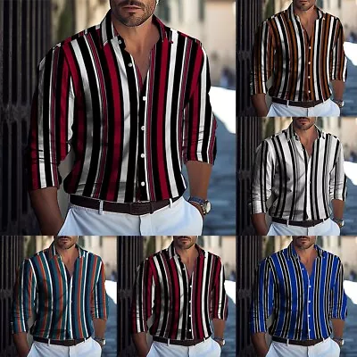 Fashionable Mens Casual Stripe Shirt Trendy Design Long Sleeve (64 Characters) • £11.64