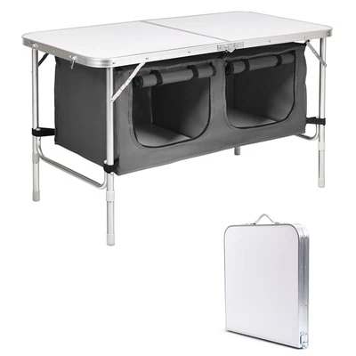 £45.99 • Buy Folding Camping Table PortableIndoor Outdoor Aluminum Table W/ Storage Organizer
