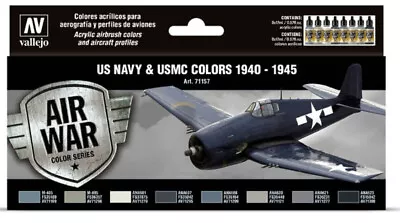 Vallejo 71157 USN & USMC 1940-1945 Model Paint Set (8 Colors) 17ml Bottles • $34.35