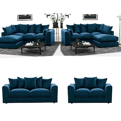 £1.29 • Buy Blue Corner Sofa LEFT RIGHT Hand Black Grey Plush Fabric 3+2 Seater Modern Cheap