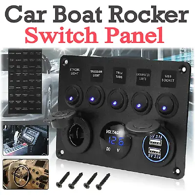 5 Gang 12V Switch Control Panel USB ON-OFF Toggle Rocker For Car Marine Boat USB • $51.99