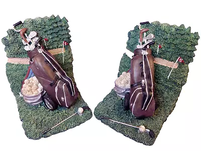 Golf Bookends Americana Collection Golfer Heavy Resin With Box Clubs Bags Balls • $19.99